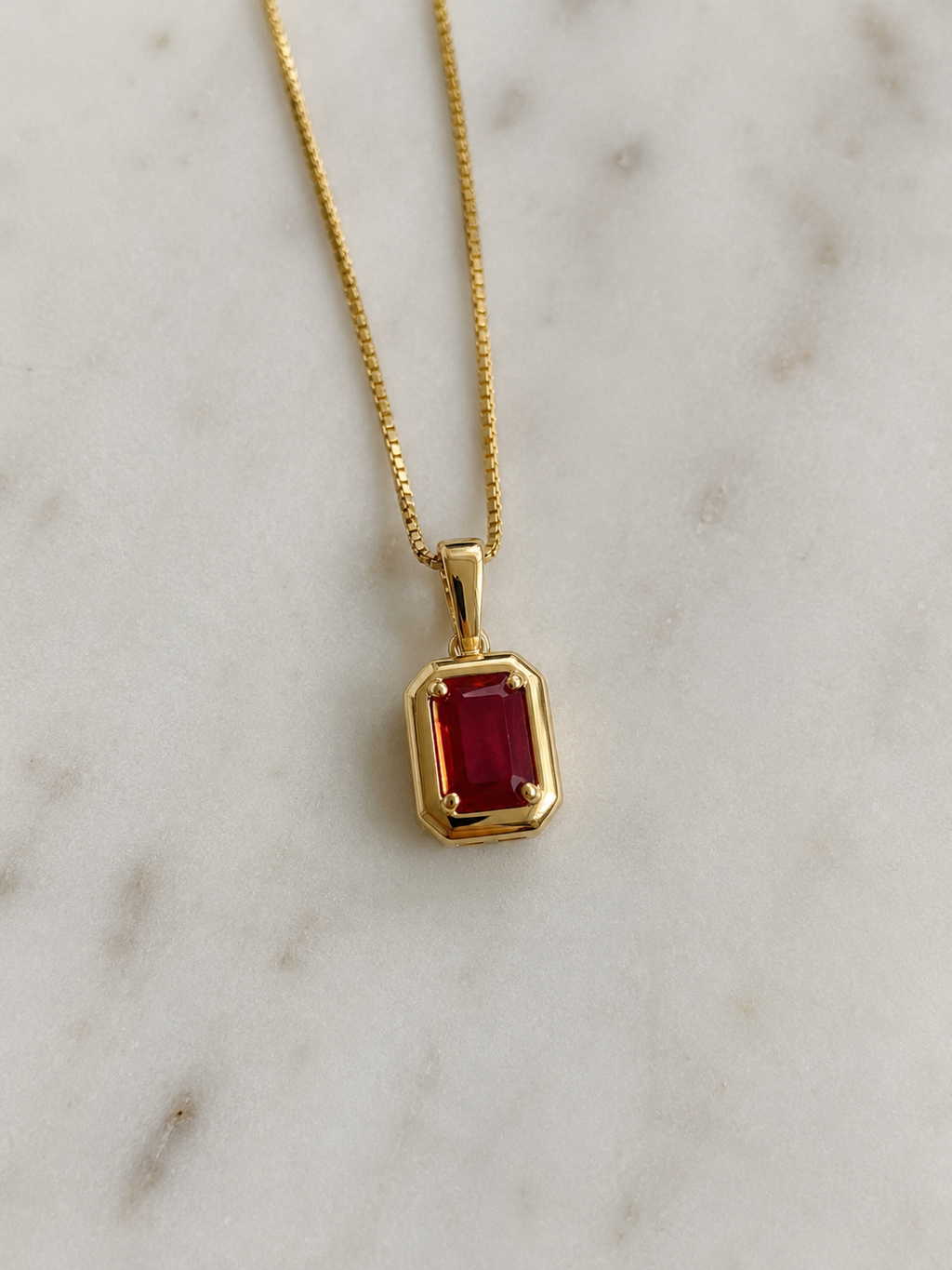 Chunky Border Ruby Pendant with Chain in 9ct Yellow Gold