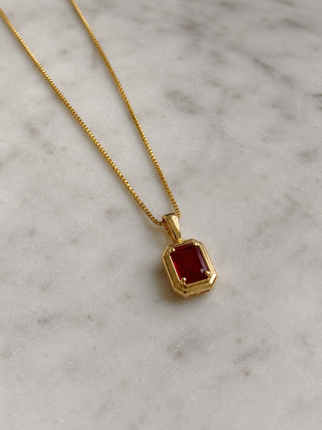Chunky Border Ruby Pendant with Chain in 9ct Yellow Gold