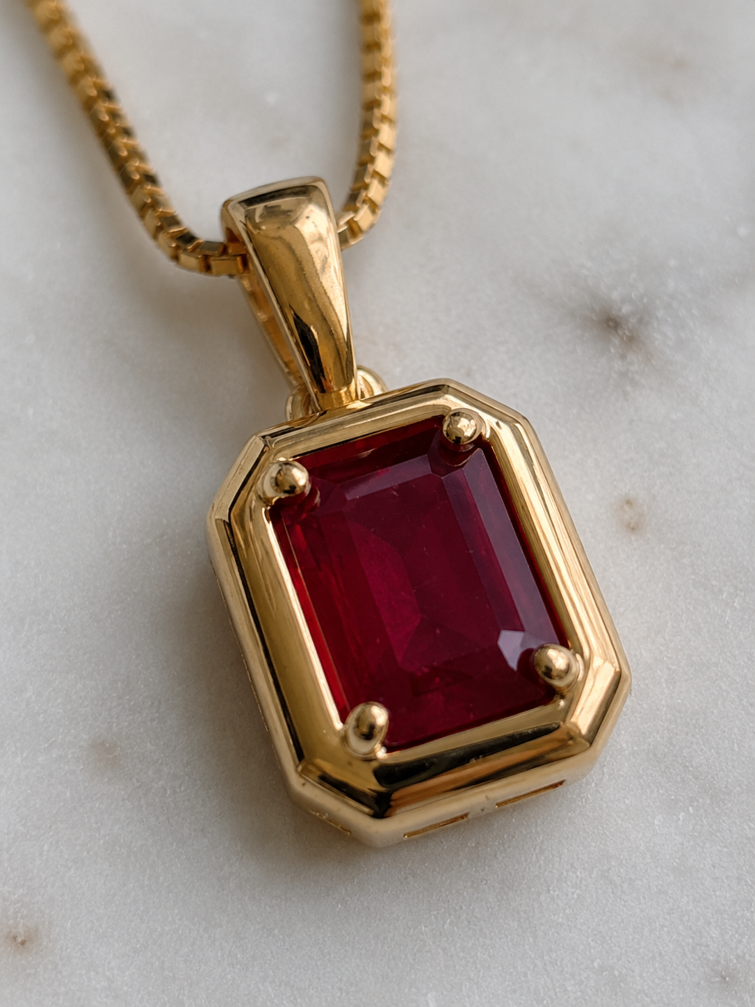 Chunky Border Ruby Pendant with Chain in 9ct Yellow Gold