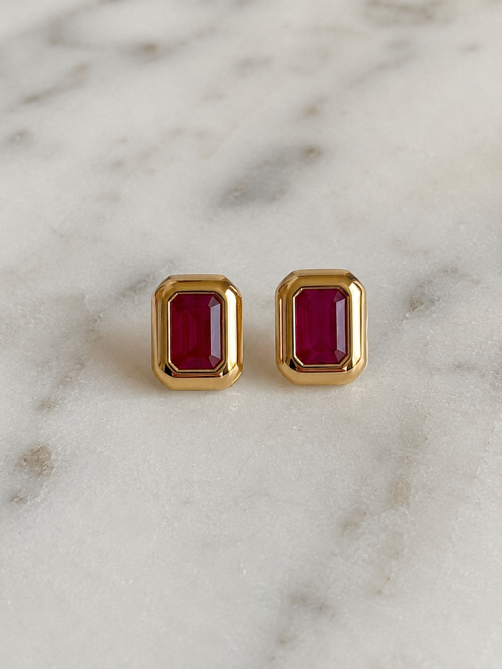 Chunky Border Ruby Stud Earrings in 9ct Yellow Gold