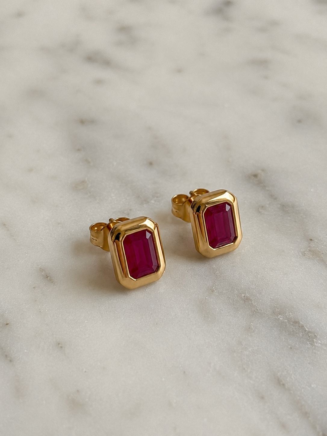 Chunky Border Ruby Stud Earrings in 9ct Yellow Gold