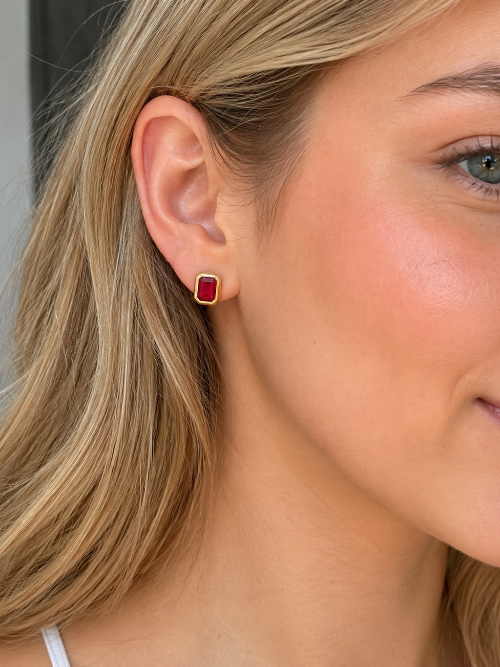 Chunky Border Ruby Stud Earrings in 9ct Yellow Gold