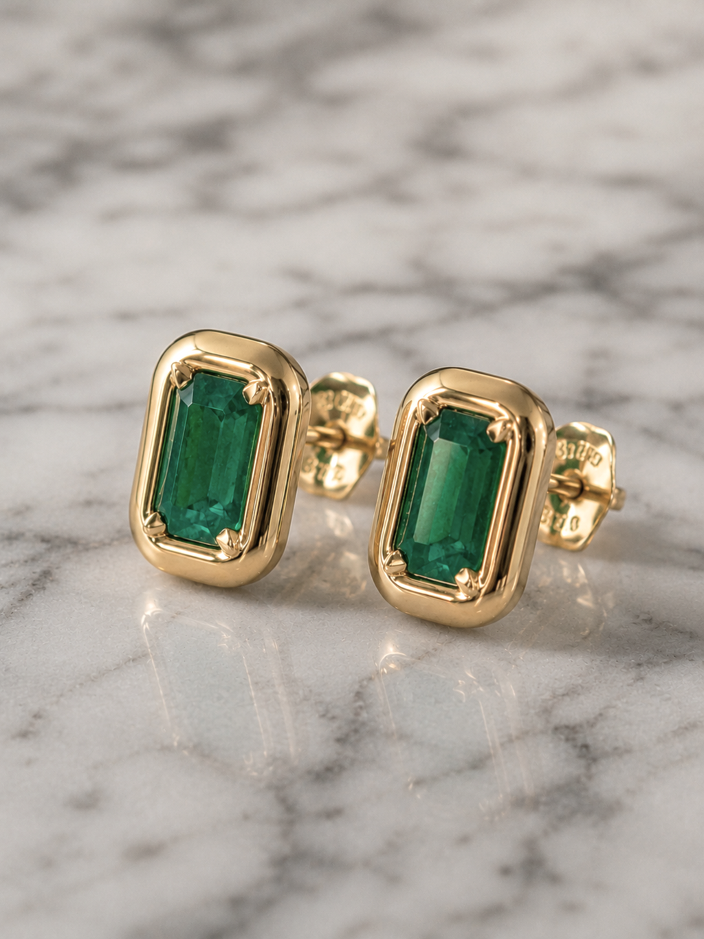 Chunky Emerald Stud Earrings in 9ct Yellow Gold