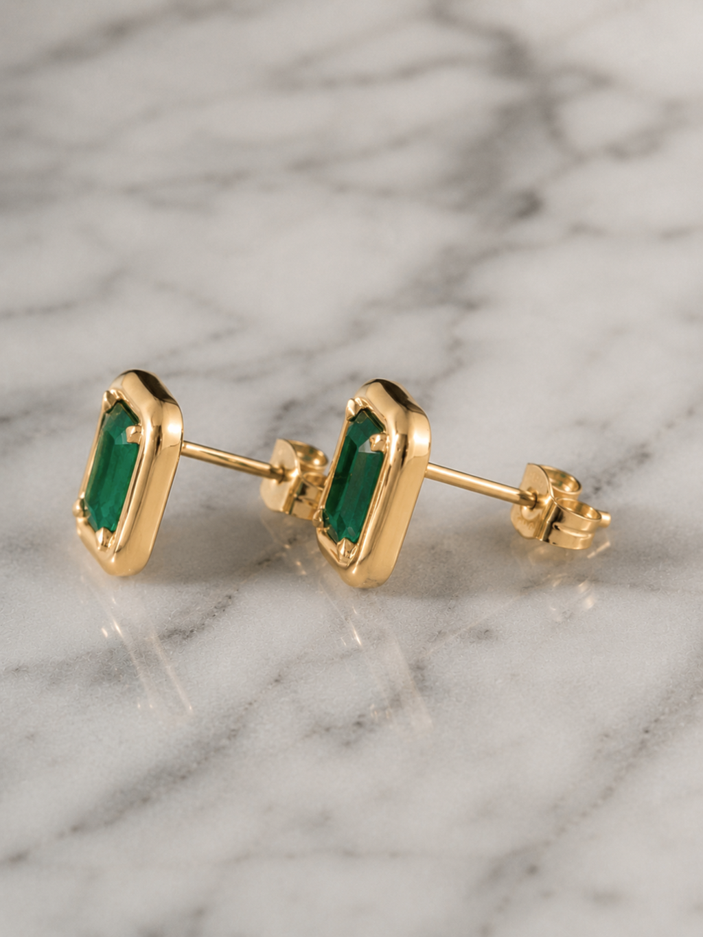 Chunky Emerald Stud Earrings in 9ct Yellow Gold