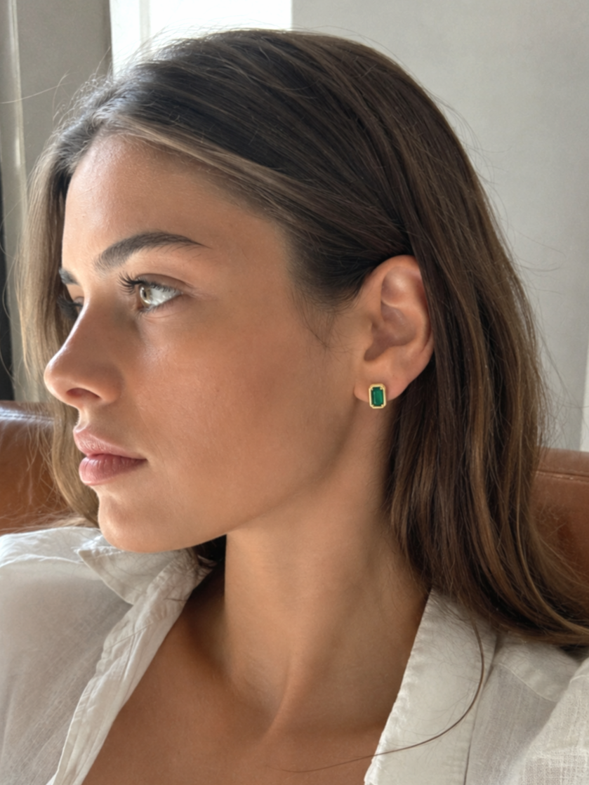 Chunky Emerald Stud Earrings in 9ct Yellow Gold