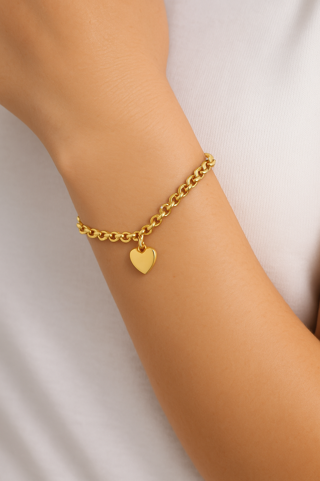 14ct Yellow Gold Belcher Bracelet with Heart Charm – 7” - PRE ORDER