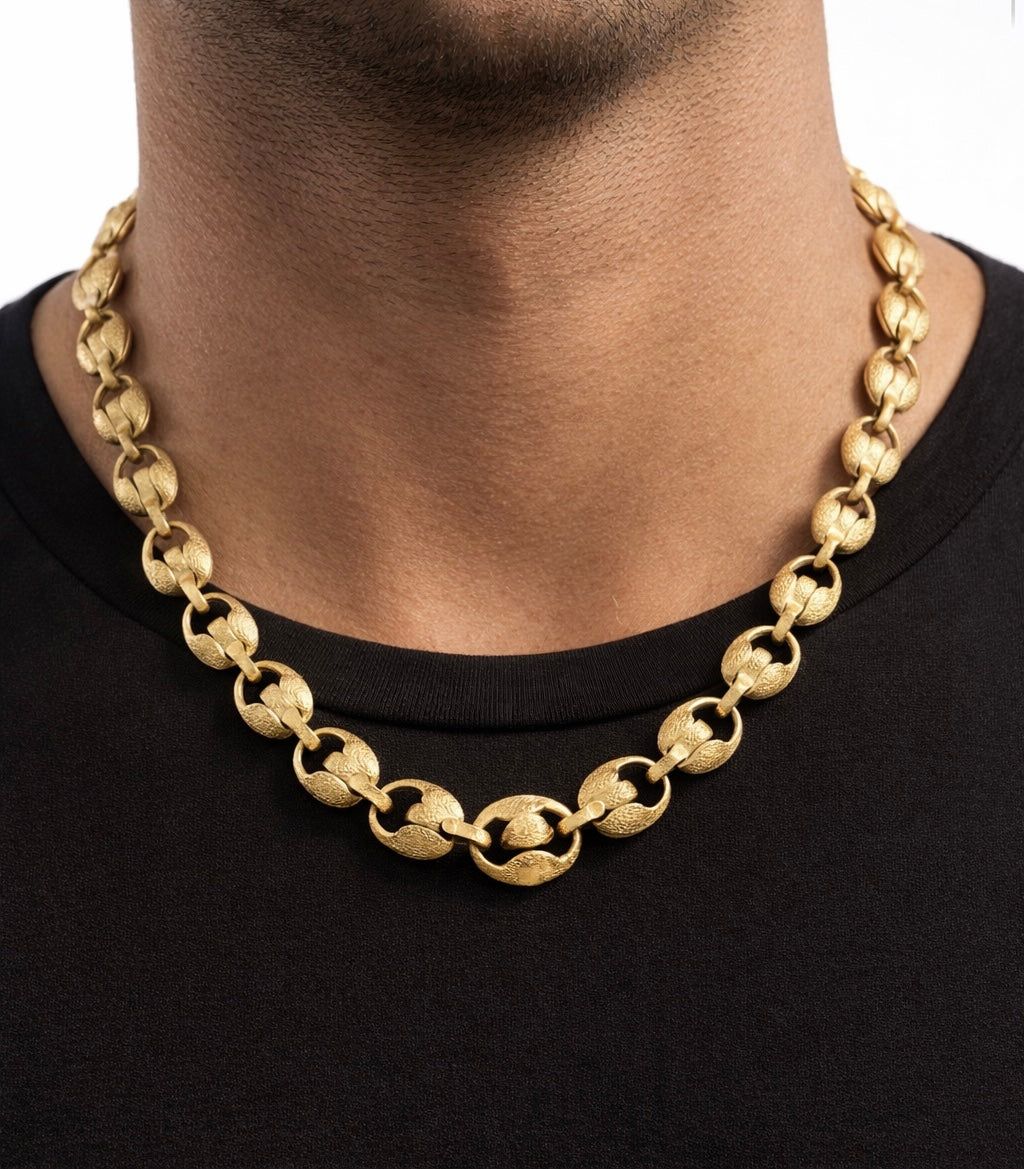 9ct Yellow Gold Tulip Link Necklace – Medium Plain Finish