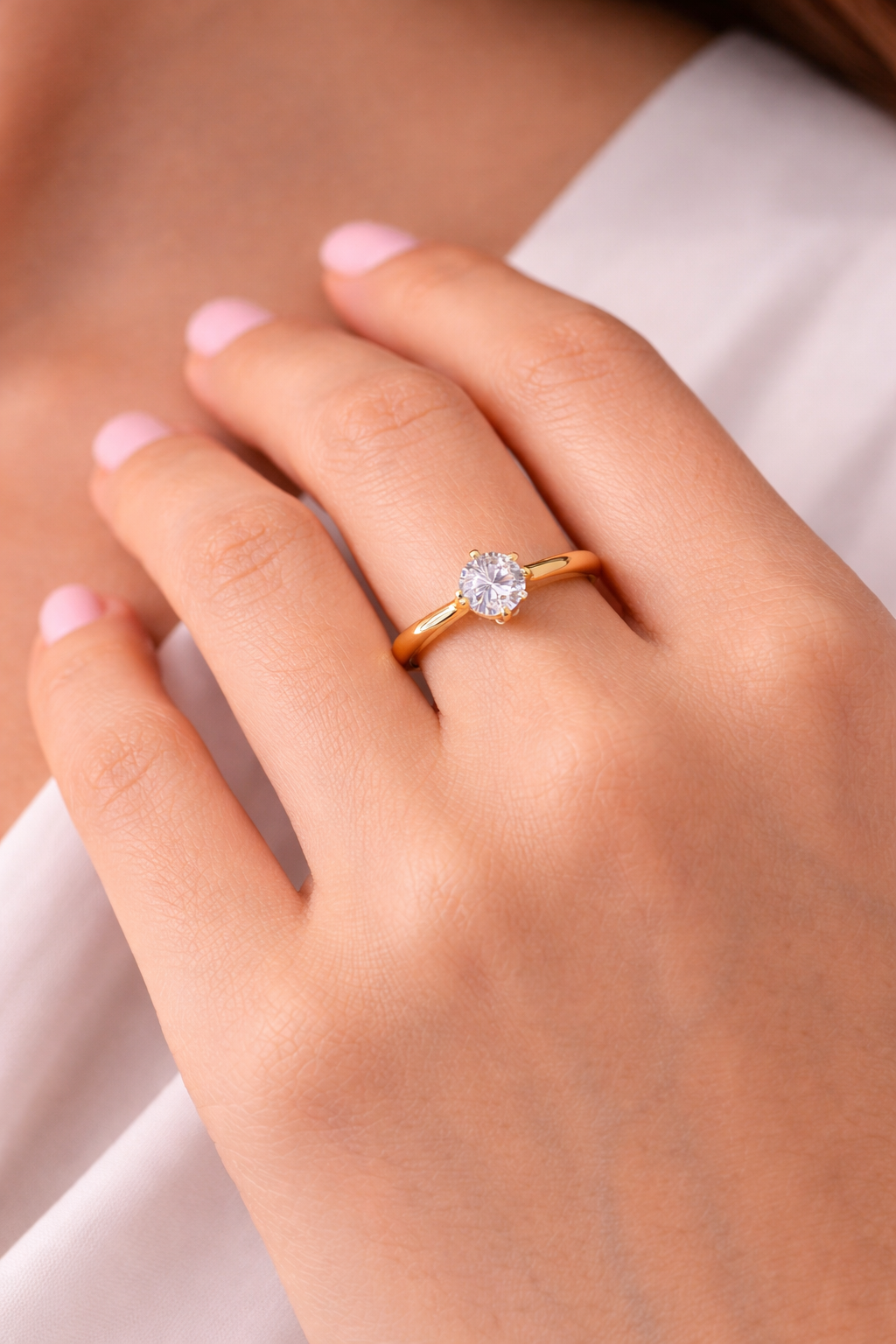 Sterling Silver Yellow Gold Plated Cubic Zirconia Solitaire Ring