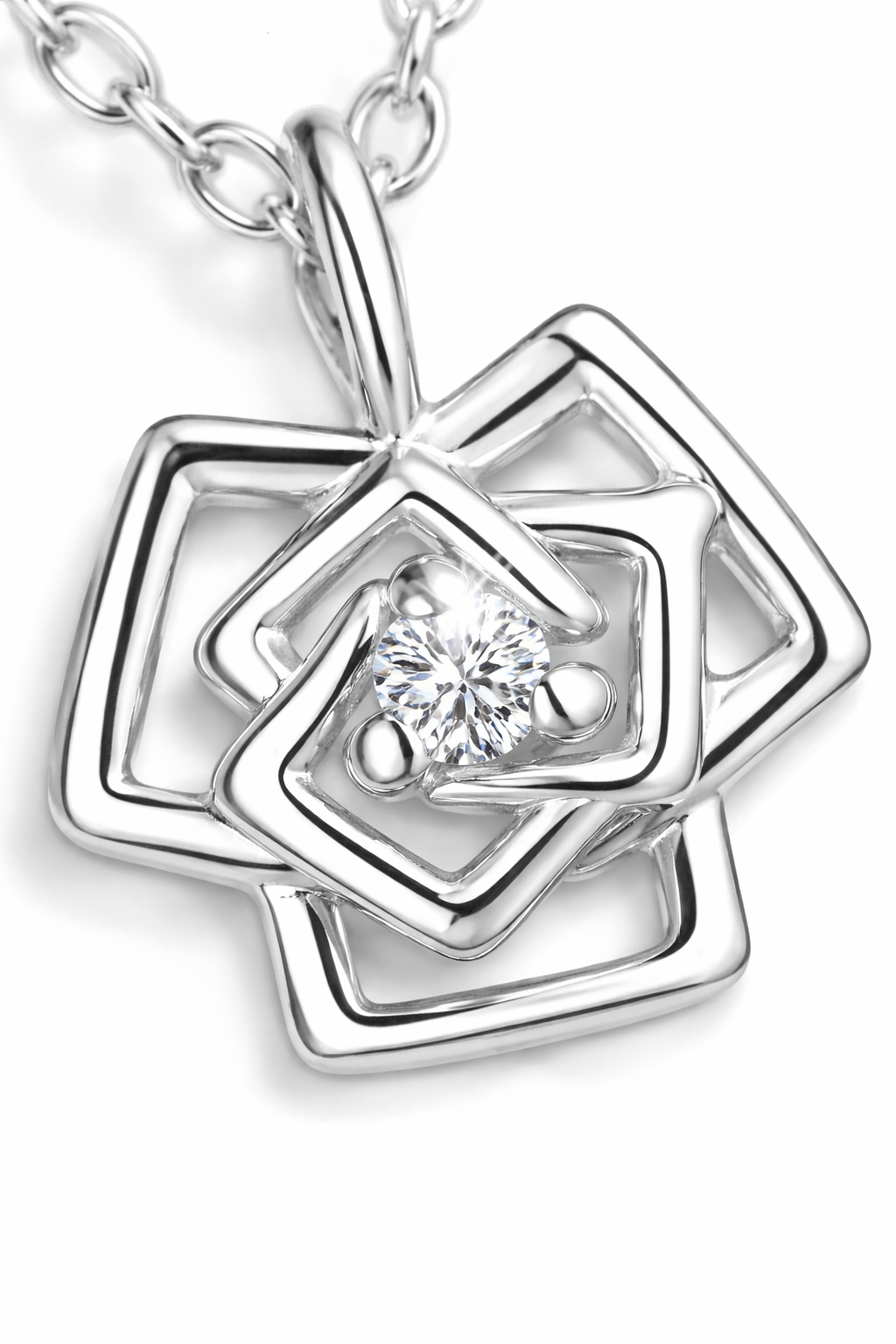 Sterling Silver Rose Pendant Necklace With Natural Diamond