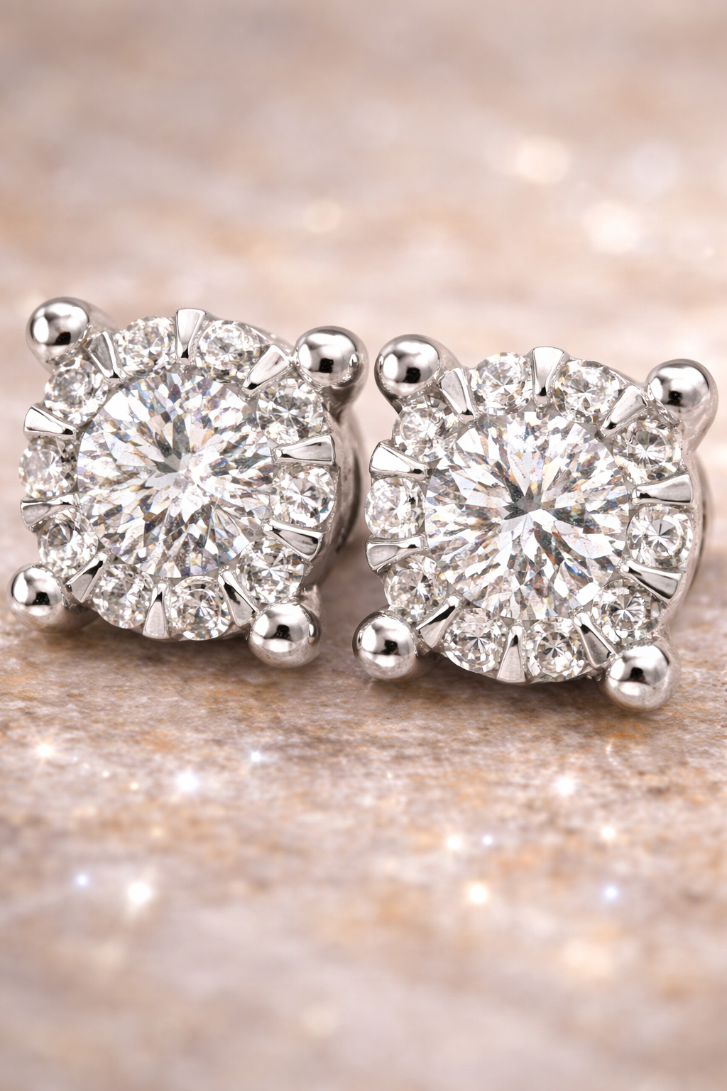 9ct White Gold Natural Diamond Cluster Stud Earrings