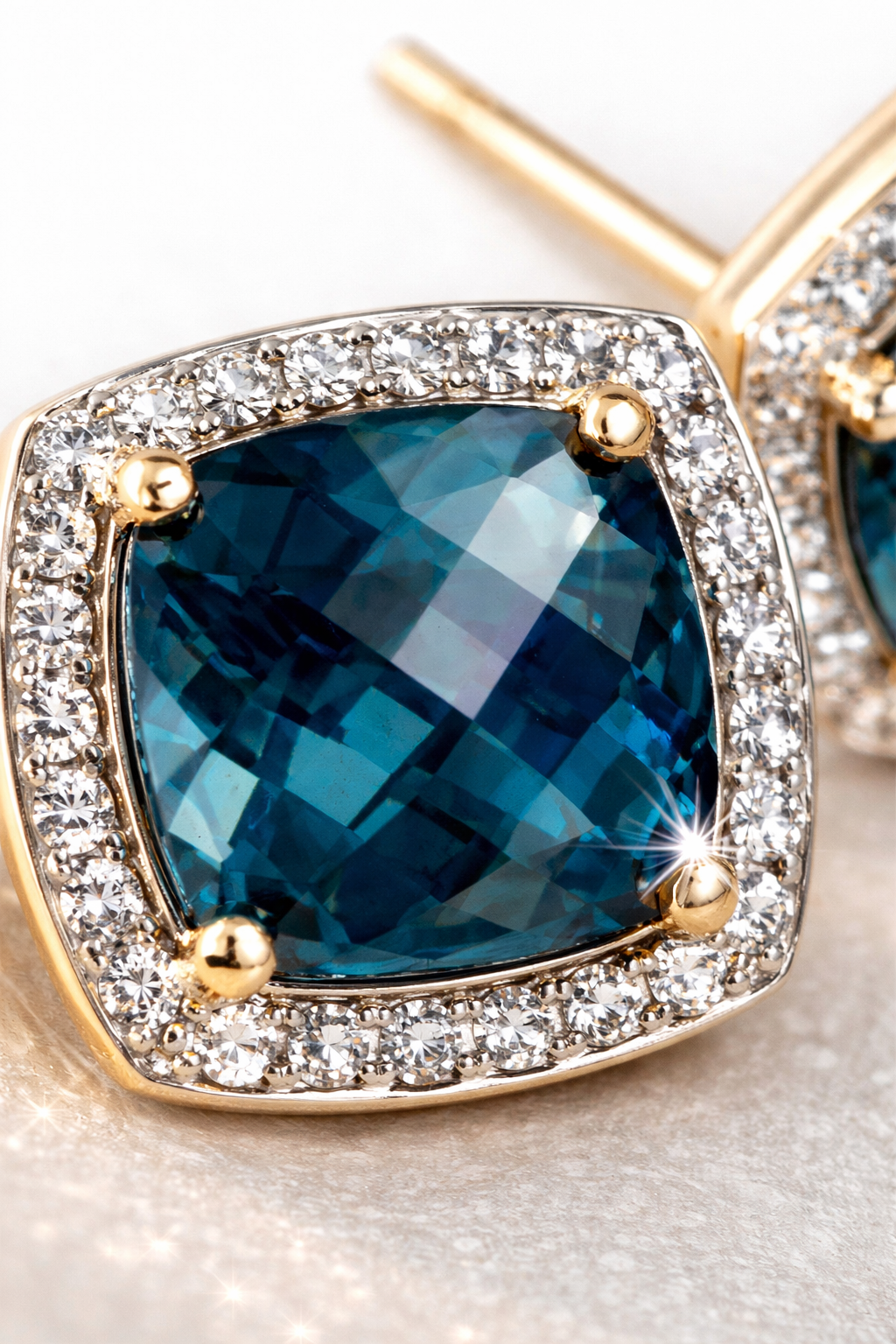 London Blue Topaz & Diamond Earrings in 9ct Gold.
