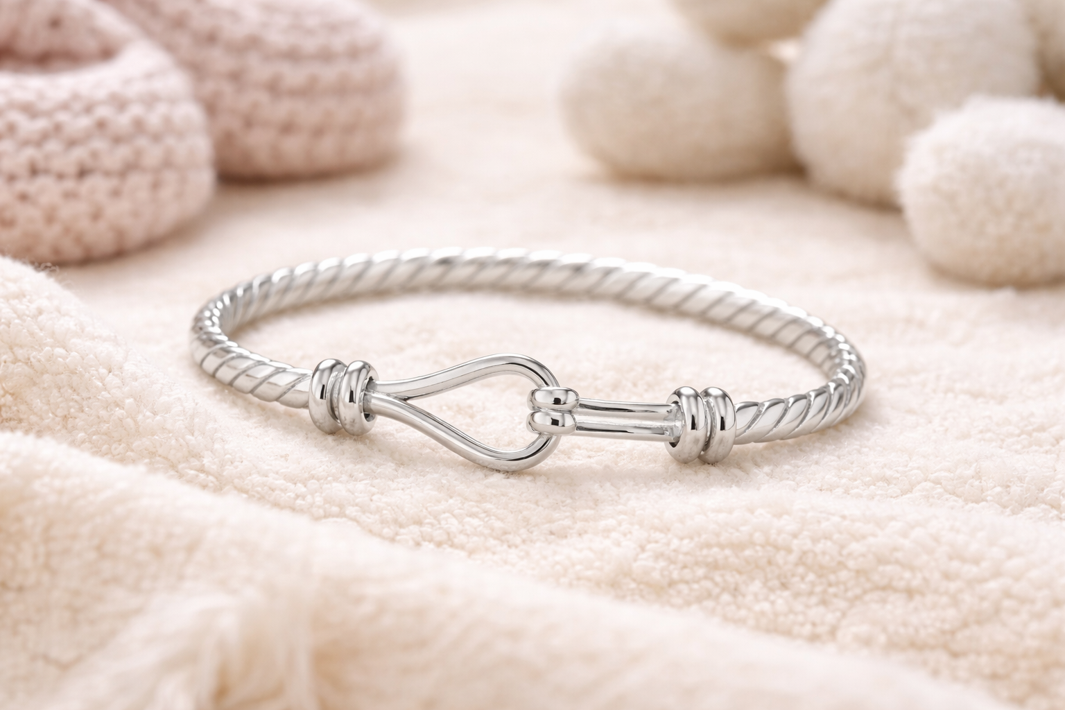 Sterling Silver Twisted Baby Bangle – Classic Hook Design