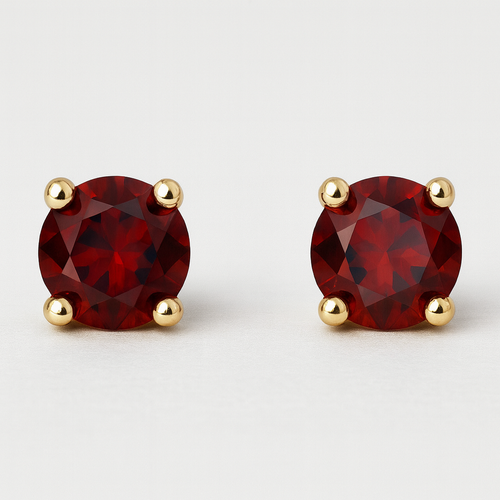 9ct Gold Garnet Earrings • July Birthstone Studs • Red Gemstone