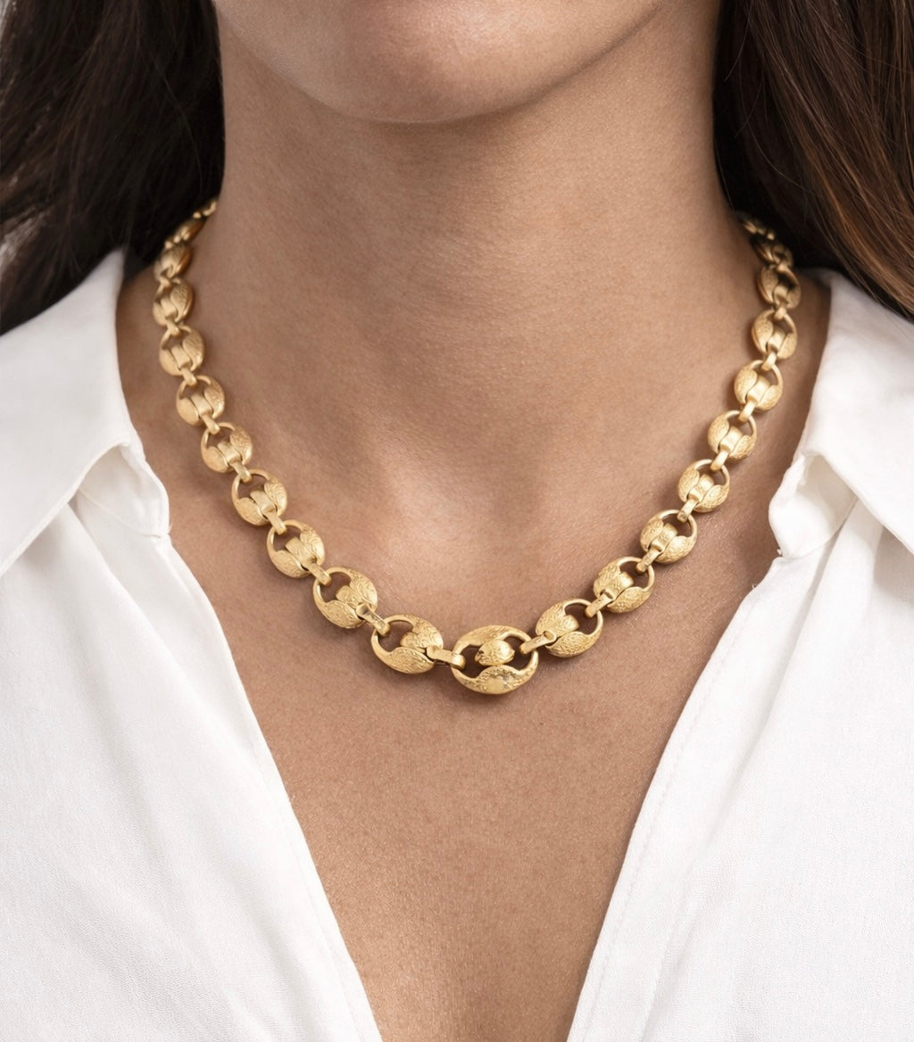 9ct Yellow Gold Tulip Link Necklace – Medium Plain Finish