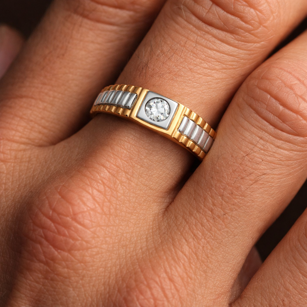 9ct Yellow Gold Brickwork CZ Men’s Ring