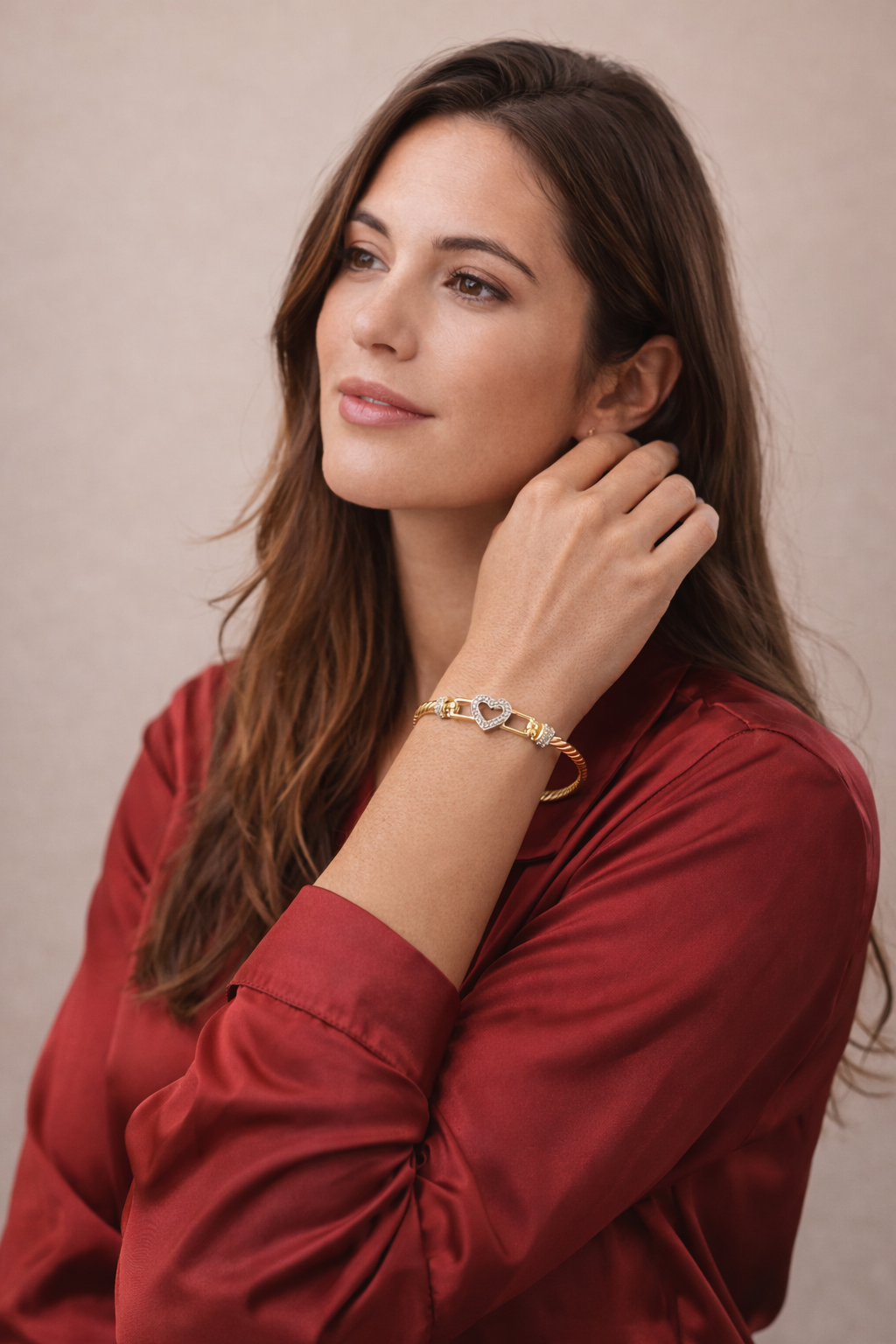 9ct Yellow Gold Twisted Heart Hook Bangle – Solid 13.8g