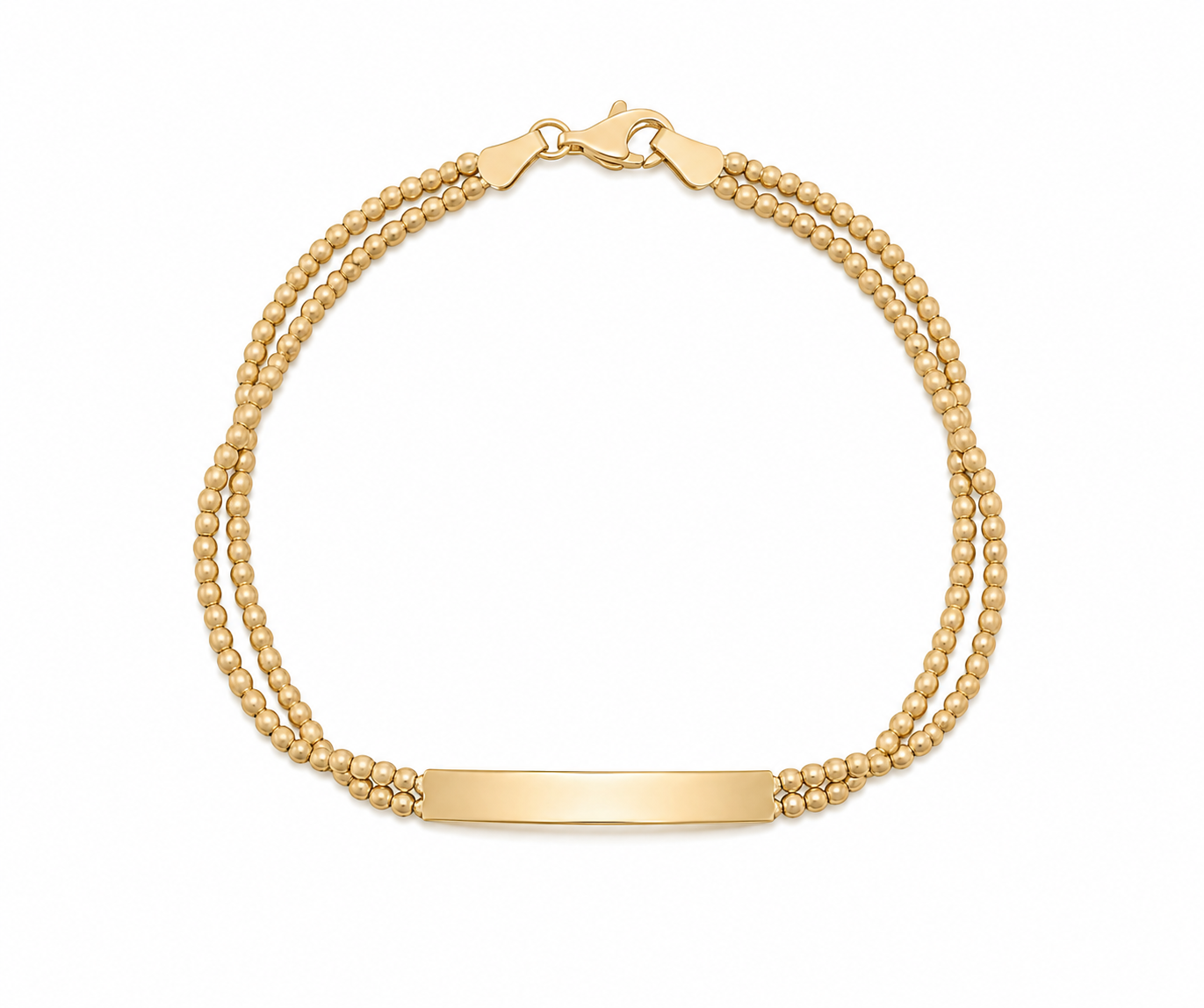 9ct Yellow Gold ID Bar Double Bead Chain Bracelet