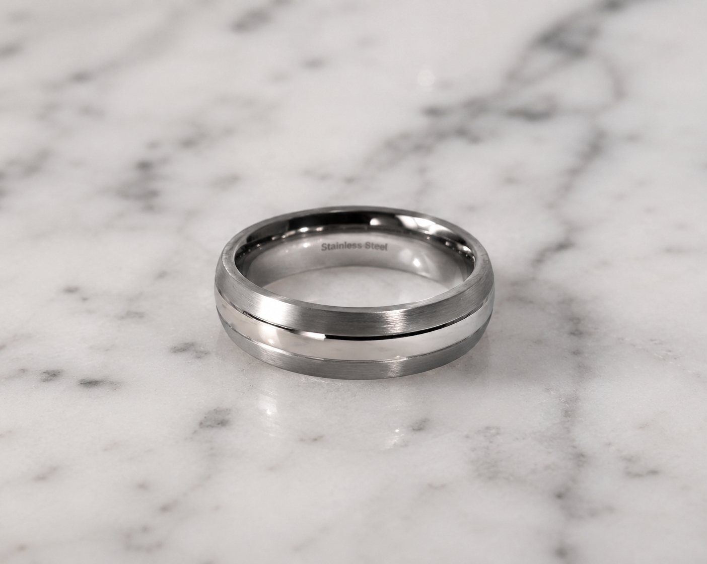Fred Bennett Brushed & Polished Stainless Steel Band Ring