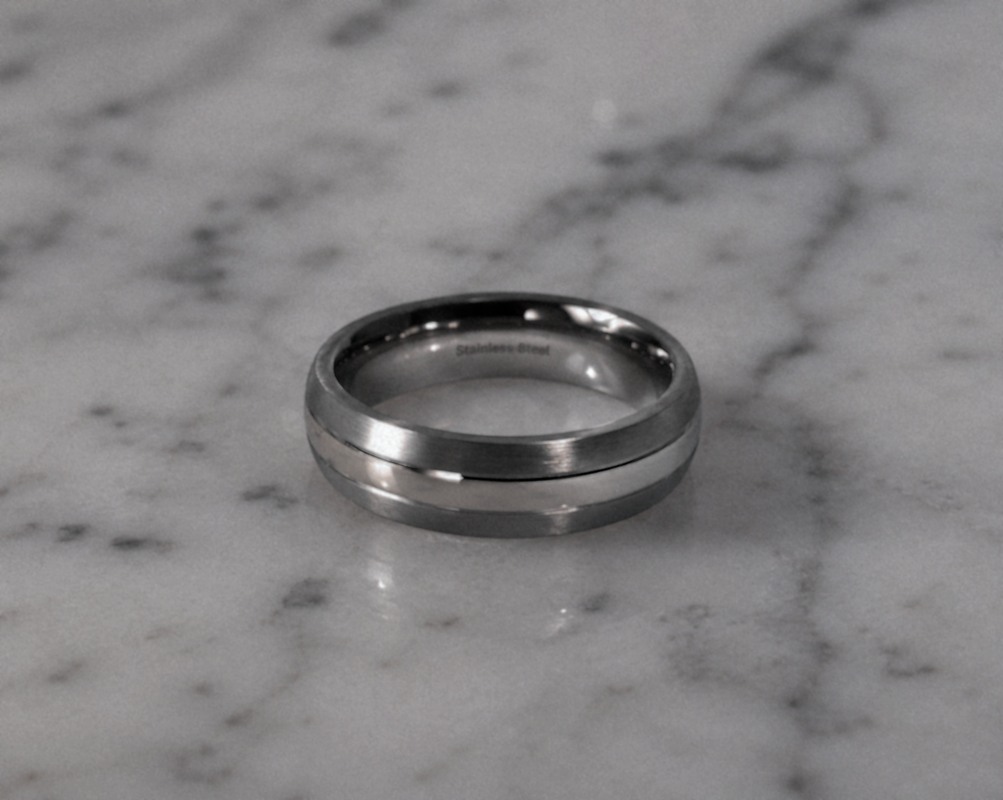 Fred Bennett Brushed & Polished Stainless Steel Band Ring