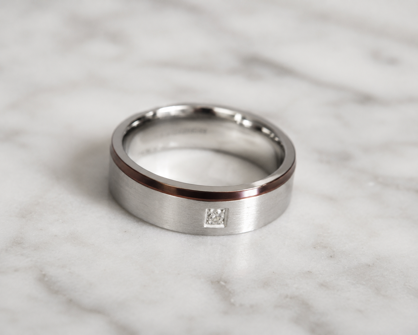 Fred Bennett Cubic Zirconia Stainless Steel Ring with Brown IP Detail