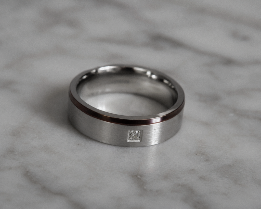 Fred Bennett Cubic Zirconia Stainless Steel Ring with Brown IP Detail
