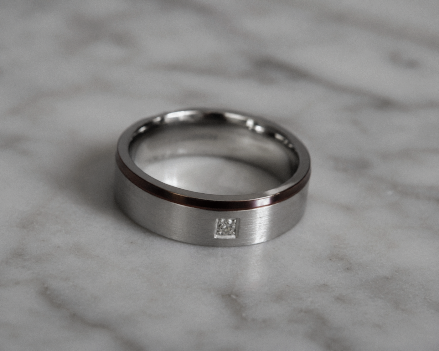 Fred Bennett Cubic Zirconia Stainless Steel Ring with Brown IP Detail