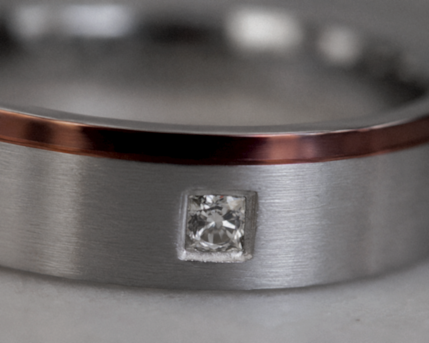 Fred Bennett Cubic Zirconia Stainless Steel Ring with Brown IP Detail