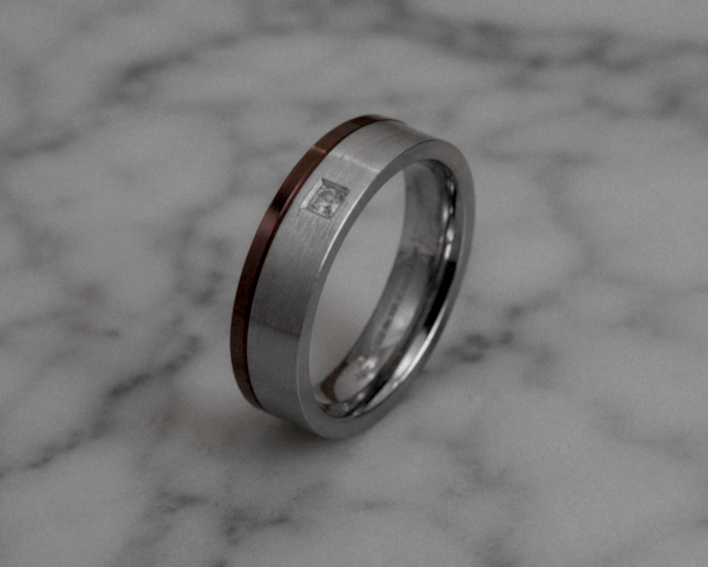 Fred Bennett Cubic Zirconia Stainless Steel Ring with Brown IP Detail