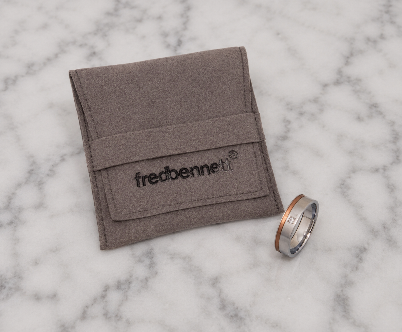 Fred Bennett Cubic Zirconia Stainless Steel Ring with Brown IP Detail