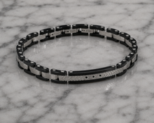 Fred Bennett Stainless Steel & Ceramic Link Bracelet with Black CZ Detail