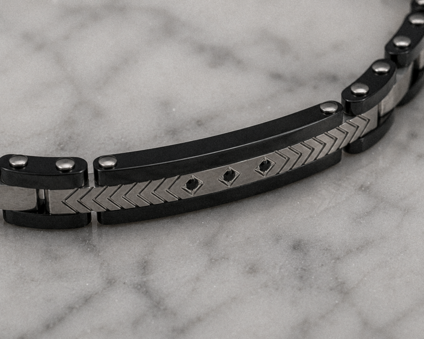 Fred Bennett Stainless Steel & Ceramic Link Bracelet with Black CZ Detail