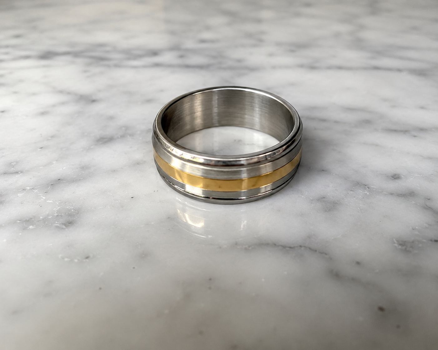 Fred Bennett Stainless Steel & Gold Tone Spinner Ring