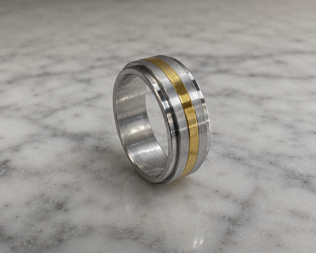 Fred Bennett Stainless Steel & Gold Tone Spinner Ring