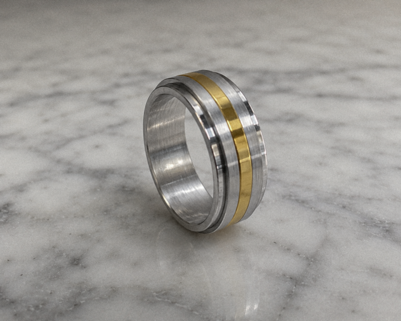 Fred Bennett Stainless Steel & Gold Tone Spinner Ring