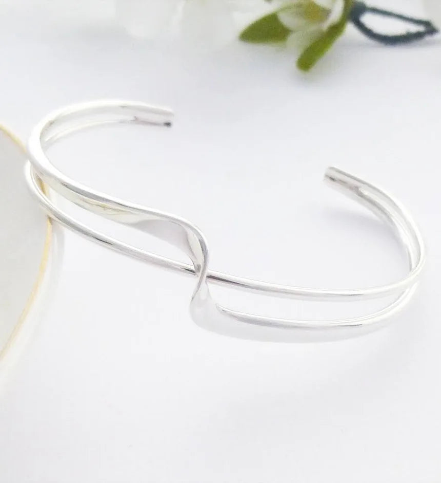 Sterling Silver Squiggle Torque Bangle