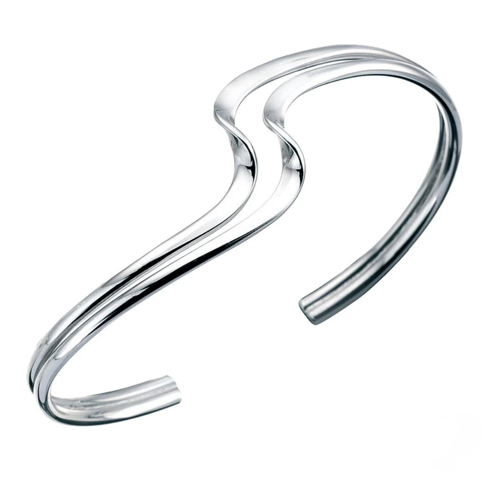 Sterling Silver Double Wave Cuff Bangle