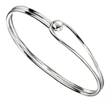 Sterling Silver Oval Bangle with Feature Ball Clasp