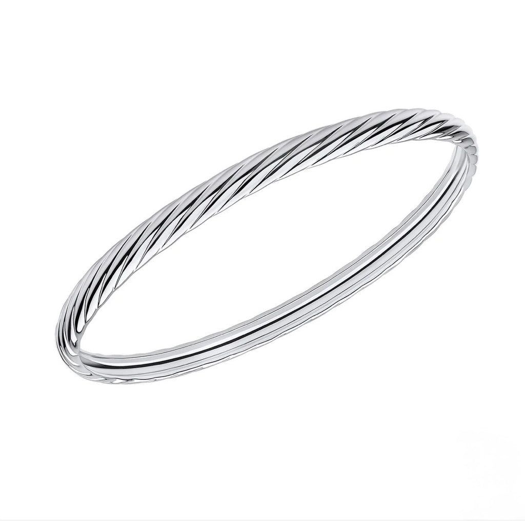 Sterling Silver Twisted Rope Textured Bangle