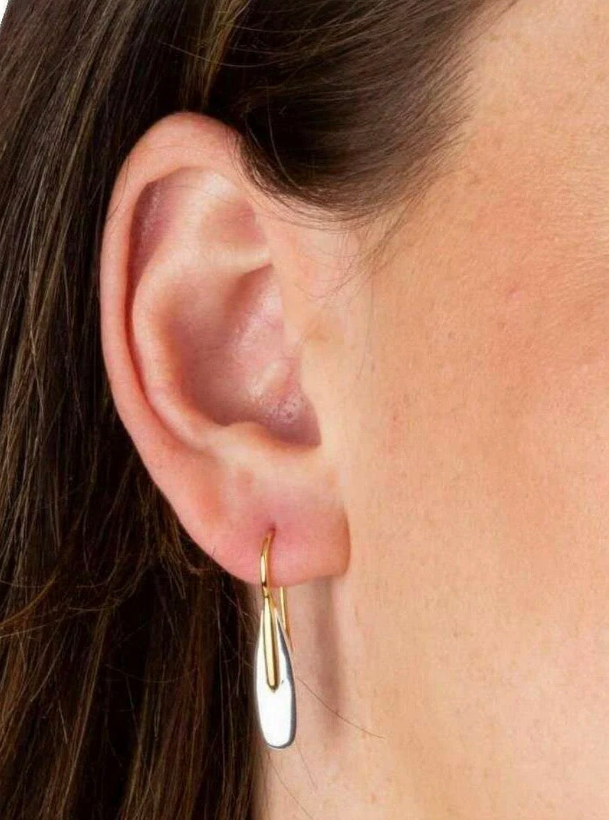 Elongated Pebble Drop Earrings in Sterling Silver with Yellow Gold Plating