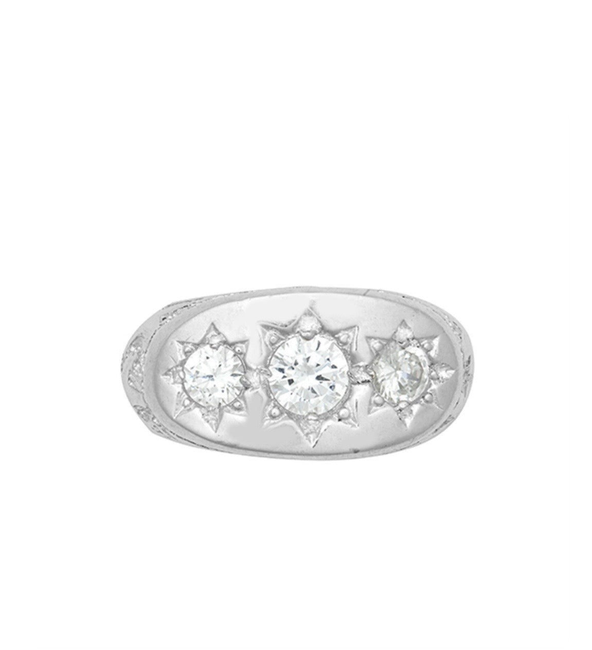 Silver Three Stone Gypsy Ring – CZ Trilogy Design