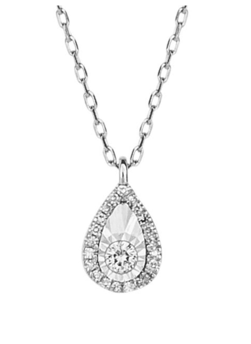 9ct White Gold Diamond Teardrop Necklace. PRE ORDER
