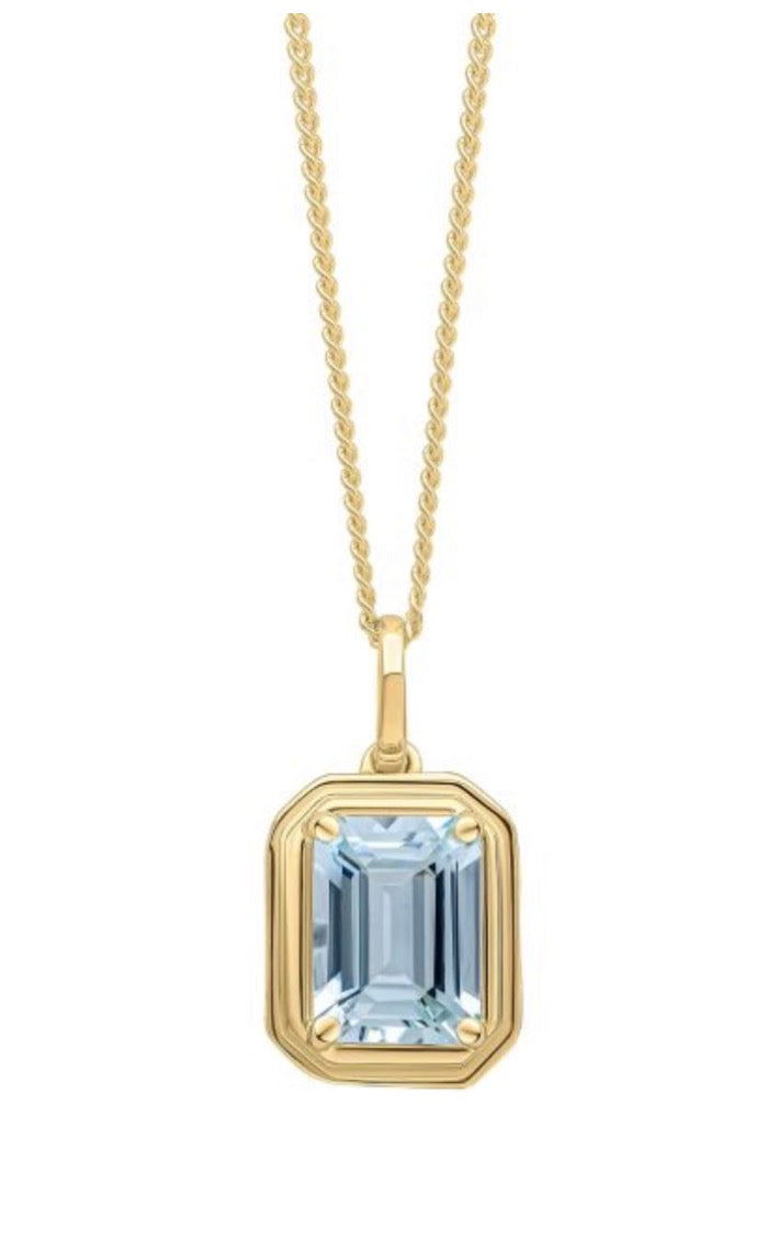 Elongated Aquamarine Pendant in 9ct Gold Curb Chain. PRE ORDER.