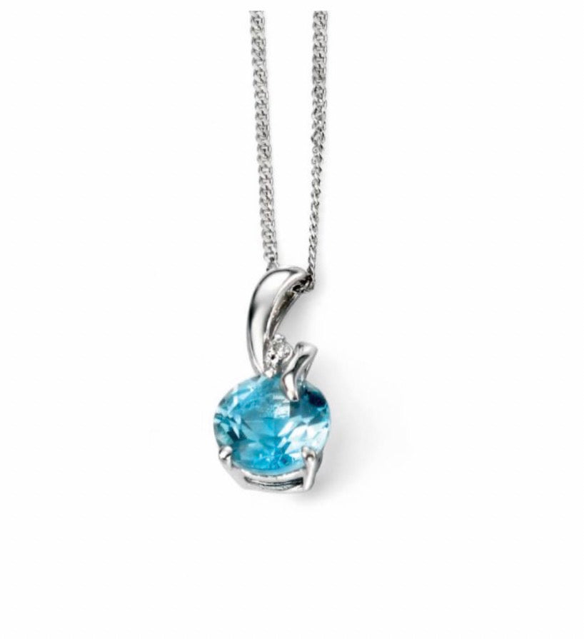 Blue Topaz & Diamond Twist Pendant on 9ct Gold Venetian Chain. PRE ORDER