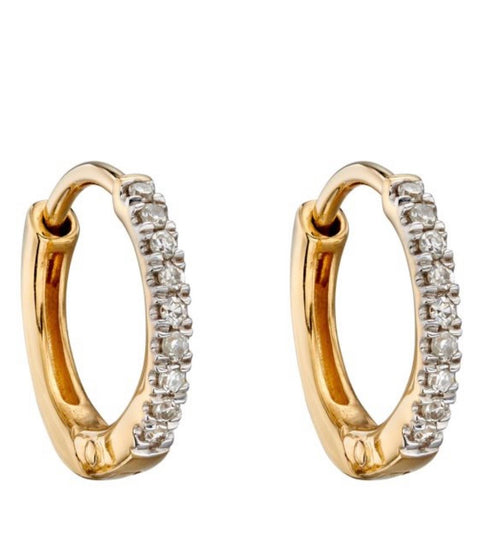 9ct Gold Diamond Pavé Hoop Earrings (Yellow & White Gold)