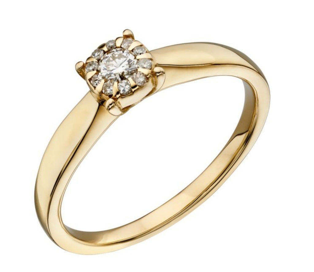 9ct Gold 0.11ct Diamond Cluster Ring (Yellow or White Gold). PRE ORDER