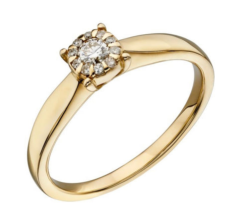 9ct Gold 0.11ct Diamond Cluster Ring (Yellow or White Gold)