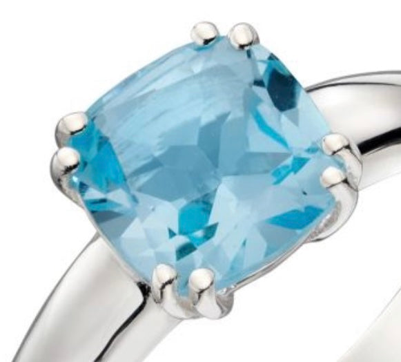 Blue Topaz Luxury Cushion-Cut Ring in Polished Sterling Silver. PRE ORDER