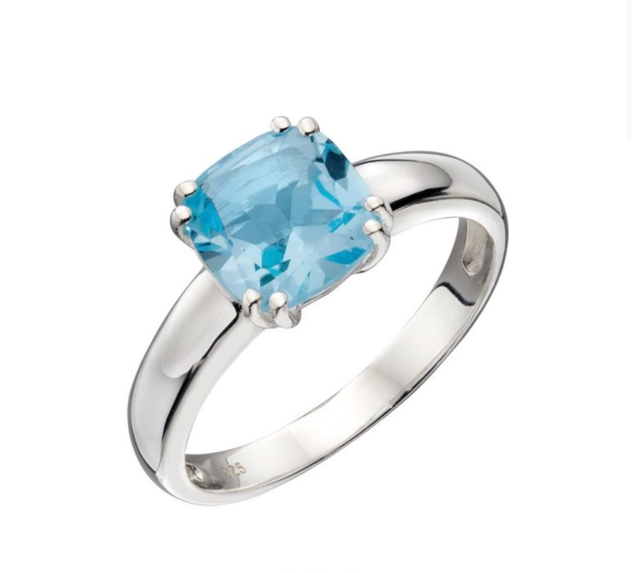 Blue Topaz Luxury Cushion-Cut Ring in Polished Sterling Silver. PRE ORDER