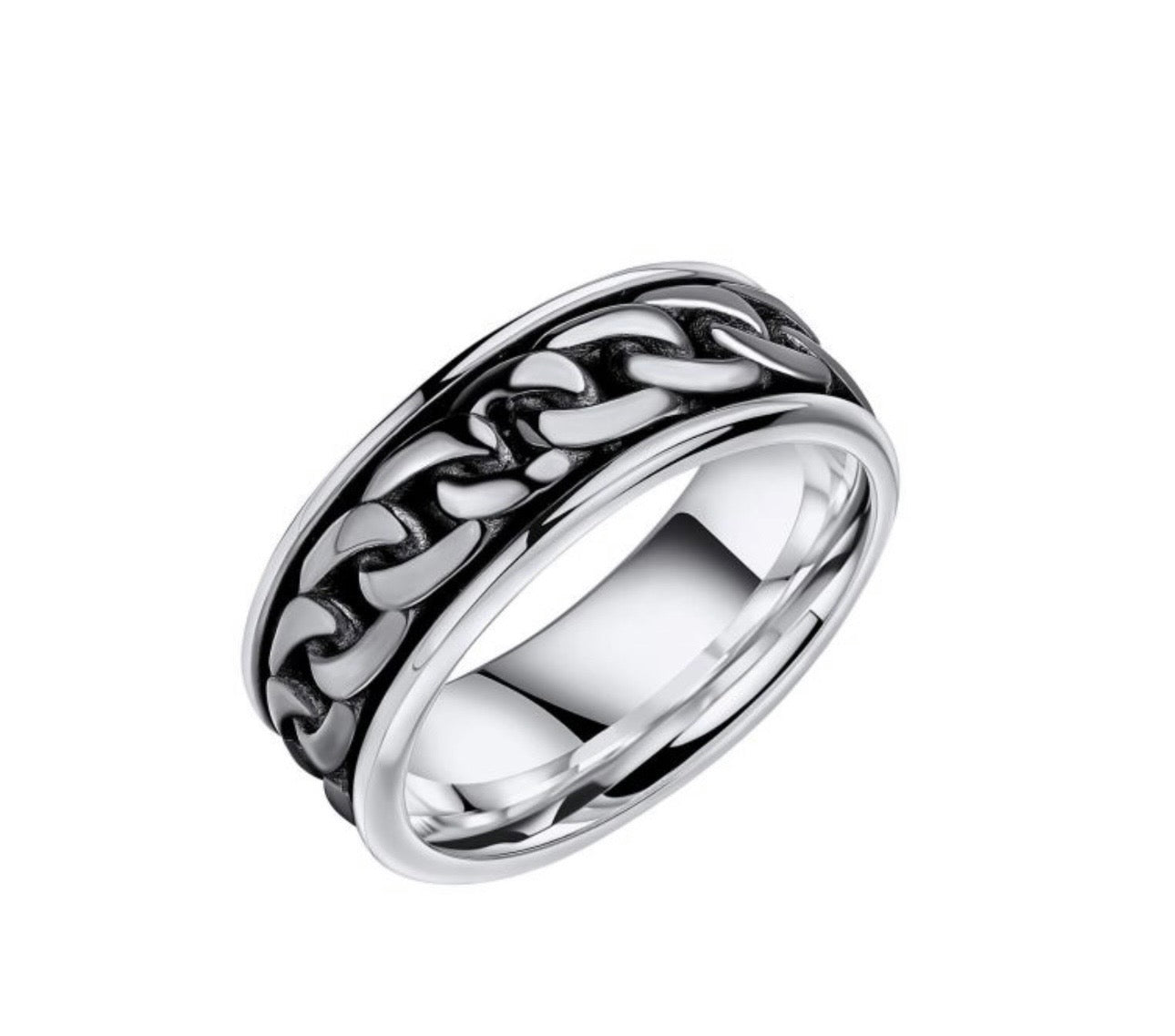 Heavyweight Chain Detail Spinner Ring – Solid Sterling Silver