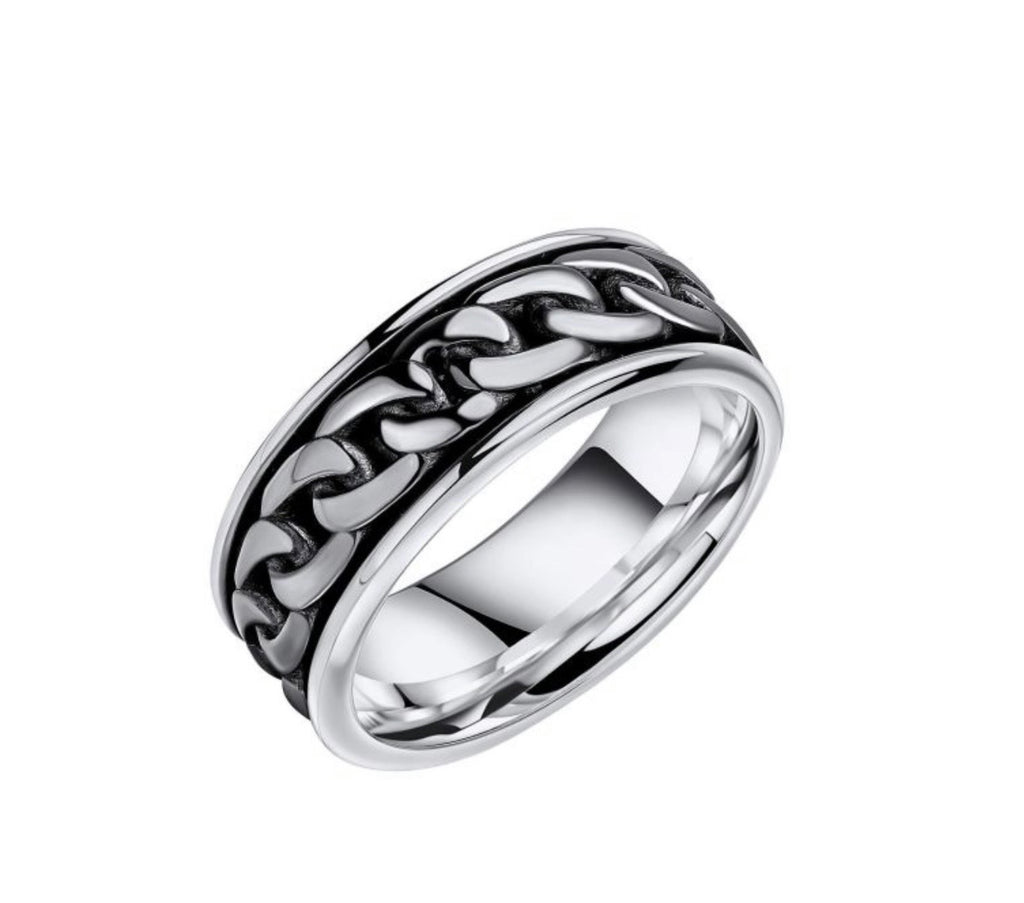 Heavyweight Chain Detail Spinner Ring – Solid Sterling Silver